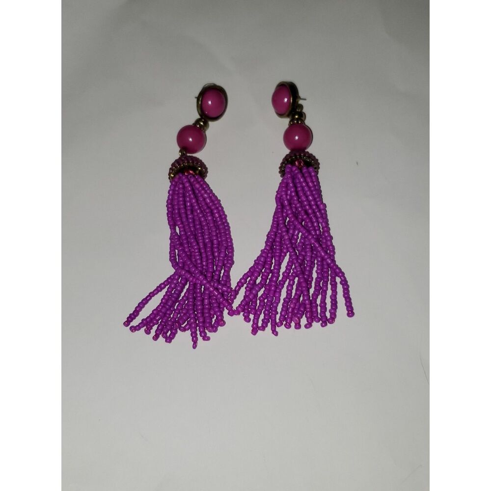 Beaded Dangle Earrings Long Purple Hippie Boho Fairy Whimsical Princess